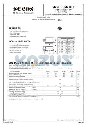 SK32L datasheet - 3.0AMP Surface Mount Schottky Barrier Rectifiers