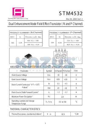 STM4532 datasheet - Dual E nhancement Mode Field Effect Transistor (N and P Channel)