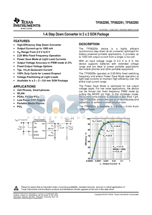 TPS62290DRVT datasheet - 1-A Step Down Converter in 2 x 2 SON Package
