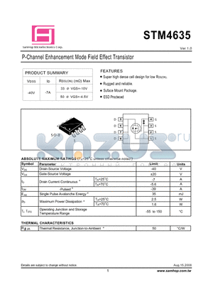 STM4635 datasheet - P-Channel Enhancement Mode Field Effect Transistor