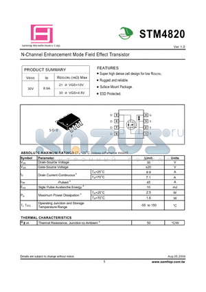 STM4820 datasheet - N-Channel Enhancement Mode Field Effect Transistor