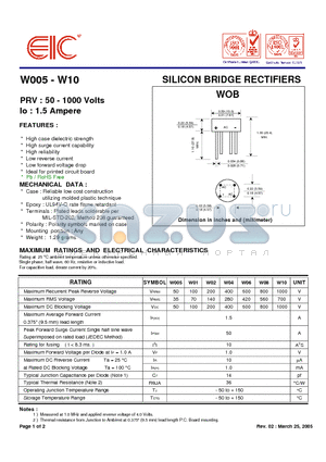 W02 datasheet - SILICON BRIDGE RECTIFIERS
