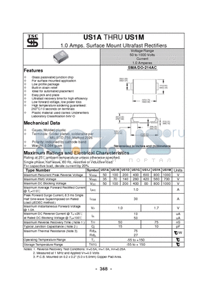 US1K datasheet - 1.0 Amps. Surface Mount Ultrafast Rectifiers