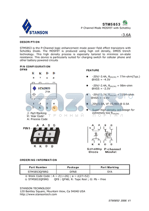 STM5853 datasheet - P Channel Mode MOSFET with Schottky