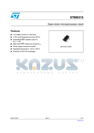 STM6315LAW13F datasheet - Open drain microprocessor reset