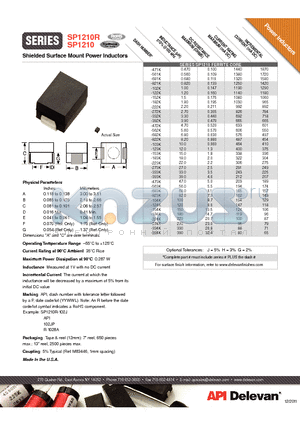 SP1210R datasheet - Shielded Surface Mount Power Inductors