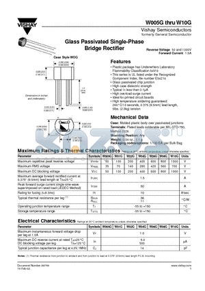 W02G datasheet - Glass Passivated Single-Phase Bridge Rectifier
