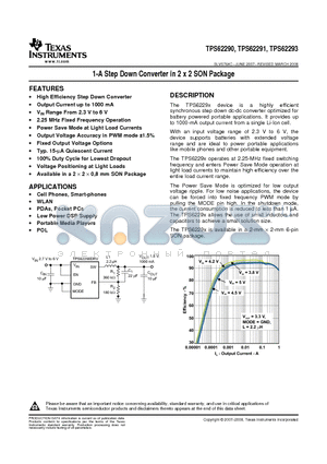 TPS62293DRV datasheet - 1-A Step Down Converter in 2 x 2 SON Package