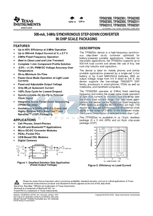 TPS62300YZDR datasheet - 500-mA, 3-MHz SYNCHRONOUS STEP-DOWN CONVERTER IN CHIP SCALE PACKAGING