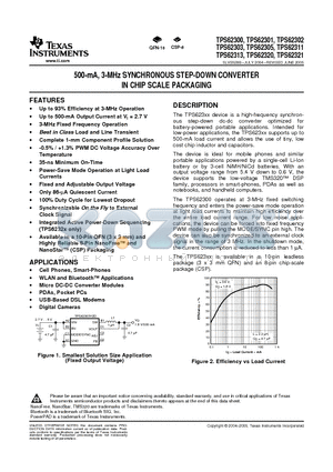 TPS62301YZD datasheet - 500-mA, 3-MHz SYNCHRONOUS STEP-DOWN CONVERTER IN CHIP SCALE PACKAGING