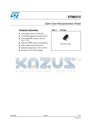 STM6315SDW13F datasheet - Open Drain Microprocessor Reset