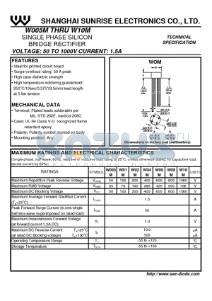 W02M datasheet - SINGLE PHASE SILICON BRIDGE RECTIFIER