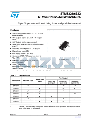 STM6321LAWY6E datasheet - 5-pin Supervisor with watchdog timer and push-button reset