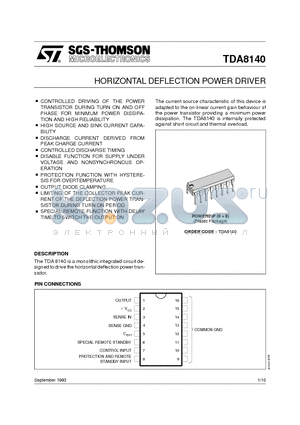 TDA8140 datasheet - HORIZONTAL DEFLECTION POWER DRIVER