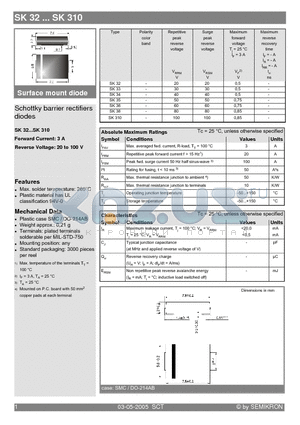 SK34 datasheet - Schottky barrier rectifiers diodes