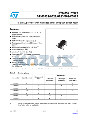 STM6321RAWY6F datasheet - 5-pin Supervisor with watchdog timer and push-button reset