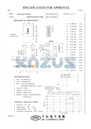 SP13051R6YL datasheet - SHIELDED SMD POWER INDUCTOR