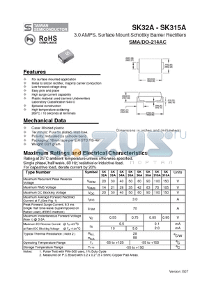 SK34A datasheet - 3.0 AMPS. Surface Mount Schottky Barrier Rectifiers