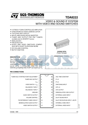 TDA8222 datasheet - VIDEO & SOUND IF SYSTEM WITH VIDEO AND SOUND SWITCHES