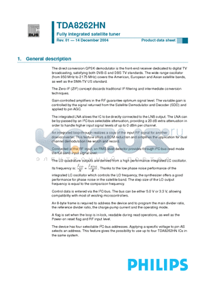 TDA8262HN datasheet - Fully integrated satellite tuner