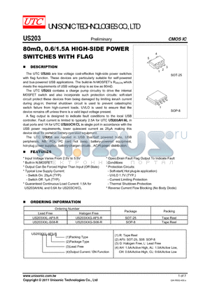 US203XXL-AF5-R datasheet - 80mY, 0.6/1.5A HIGH-SIDE POWER SWITCHES WITH FLAG
