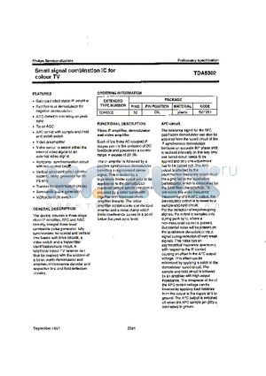 TDA8302 datasheet - SMALL SIGNAL COMBINATION IC FOR COLOUR TV