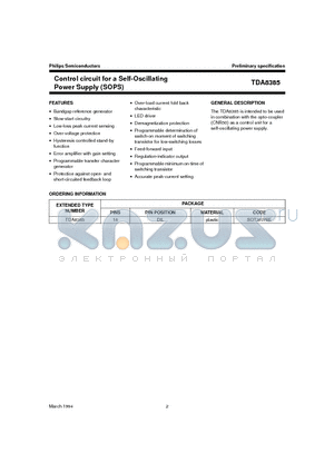 TDA8385 datasheet - Control circuit for a Self-Oscillating Power Supply SOPS