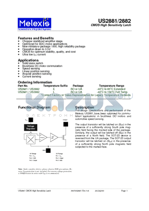 US2881 datasheet - CMOS High Sensitivity Latch