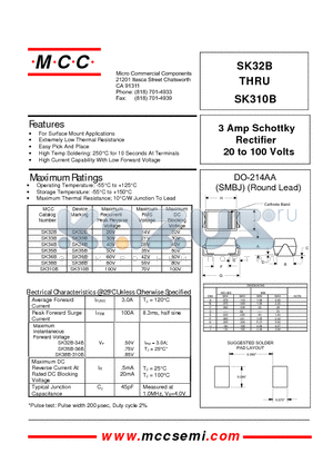 SK35B datasheet - 3 Amp Schottky Rectifier 20 to 100 Volts