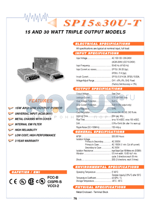 SP15 datasheet - 15 AND 30 WATT TRIIPLE OUTPUT MODELS