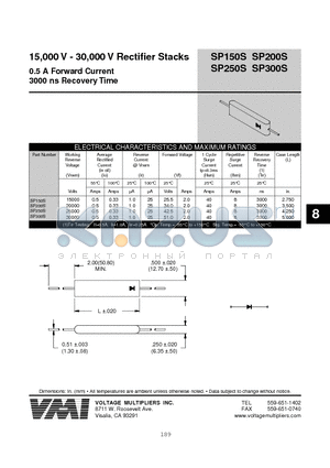 SP150S datasheet - 15,000 V - 30,000 V Rectifier Stacks 0.5 A Forward Current 3000 ns Recovery Time