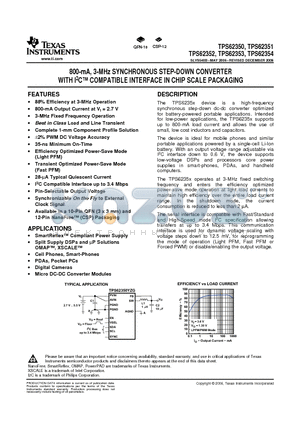 TPS62352YZGR datasheet - 800-mA, 3-MHz SYNCHRONOUS STEP-DOWN CONVERTER WITH I2C COMPATIBLE INTERFACE IN CHIP SCALE PACKAGING