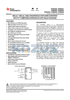TPS62352 datasheet - 800-mA / 1000-mA, 3-MHz SYNCHRONOUS STEP-DOWN CONVERTER WITH I2C COMPATIBLE INTERFACE IN CHIP SCALE PACKAGING