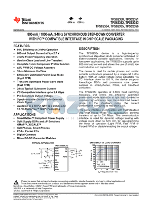 TPS62350 datasheet - 800-mA / 1000-mA, 3-MHz SYNCHRONOUS STEP-DOWN CONVERTER WITH I2C COMPATIBLE INTERFACE IN CHIP SCALE PACKAGING