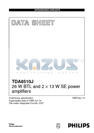 TDA8510 datasheet - 26 W BTL and 2 x 13 W SE power amplifiers