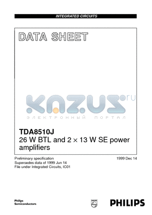 TDA8510J datasheet - 26 W BTL and 2 x 13 W SE power amplifiers