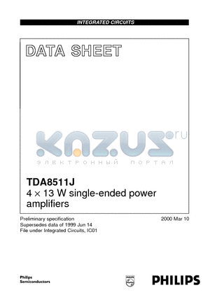 TDA8511 datasheet - 4 x 13 W single-ended power amplifiers