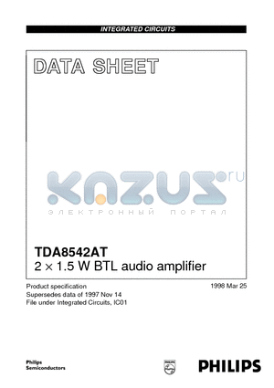 TDA8542AT datasheet - 2 x 1.5 W BTL audio amplifier