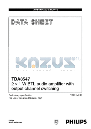 TDA8547 datasheet - 2 x 1 W BTL audio amplifier with output channel switching