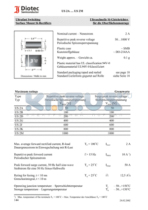 US2G datasheet - Ultrafast Switching Surface Mount Si-Rectifiers