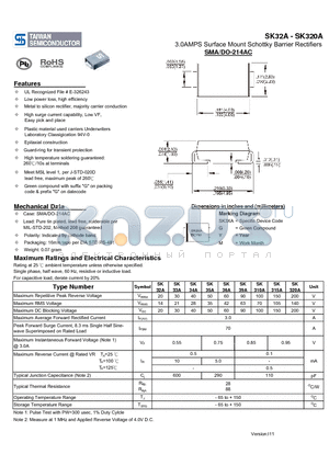 SK36A datasheet - 3.0AMPS Surface Mount Schottky Barrier Rectifiers