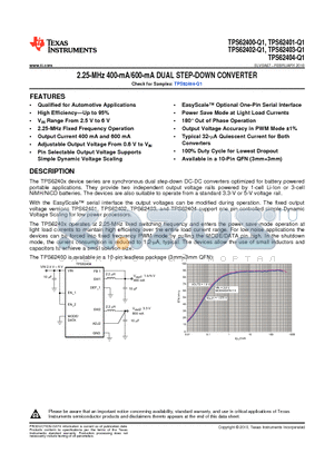 TPS62400-Q1 datasheet - 2.25-MHz 400-mA/600-mA DUAL STEP-DOWN CONVERTER