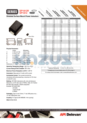 SP1812R datasheet - Shielded Surface Mount Power Inductors