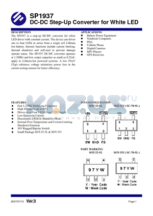 SP1937 datasheet - DC-DC Step-Up Converter for White LED
