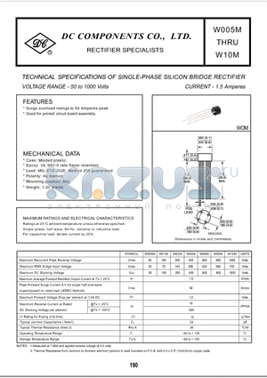W06M datasheet - TECHNICAL SPECIFICATIONS OF SINGLE-PHASE SILICON BRIDGE RECTIFIER