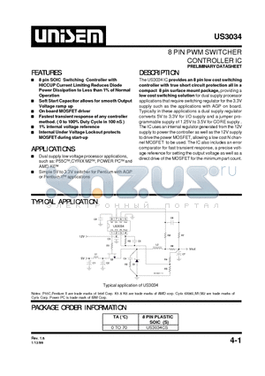 US3034 datasheet - 8 PIN PWM SWITCHER CONTROLLER IC