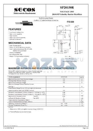 SP20150R datasheet - 20.0AMP Schottky Barrier Rectifiers