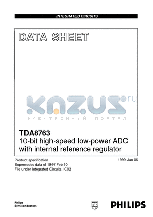 TDA8763 datasheet - 10-bit high-speed low-power ADC with internal reference regulator