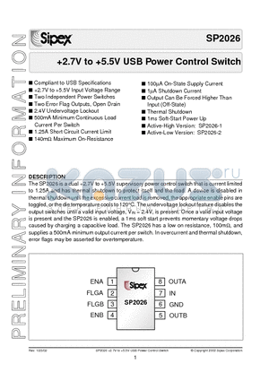 SP2026-2EN datasheet - 2.7V to 5.5V USB Power Control Switch