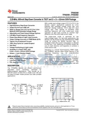 TPS62562 datasheet - 2.25-MHz, 600-mA Step-Down Converter in TSOT and 2-  2-  0,8-mm SON Package